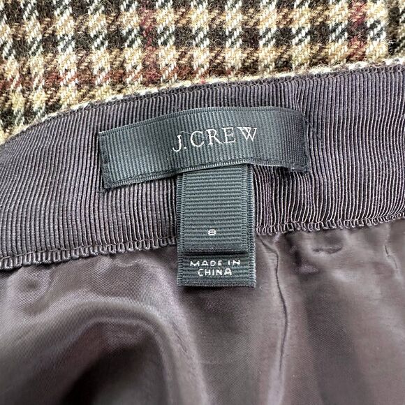J.CREW Women's Wool Tweed Mini Skirt Size 8 Brown Houndstooth Preppy Workwear - Picture 5 of 7